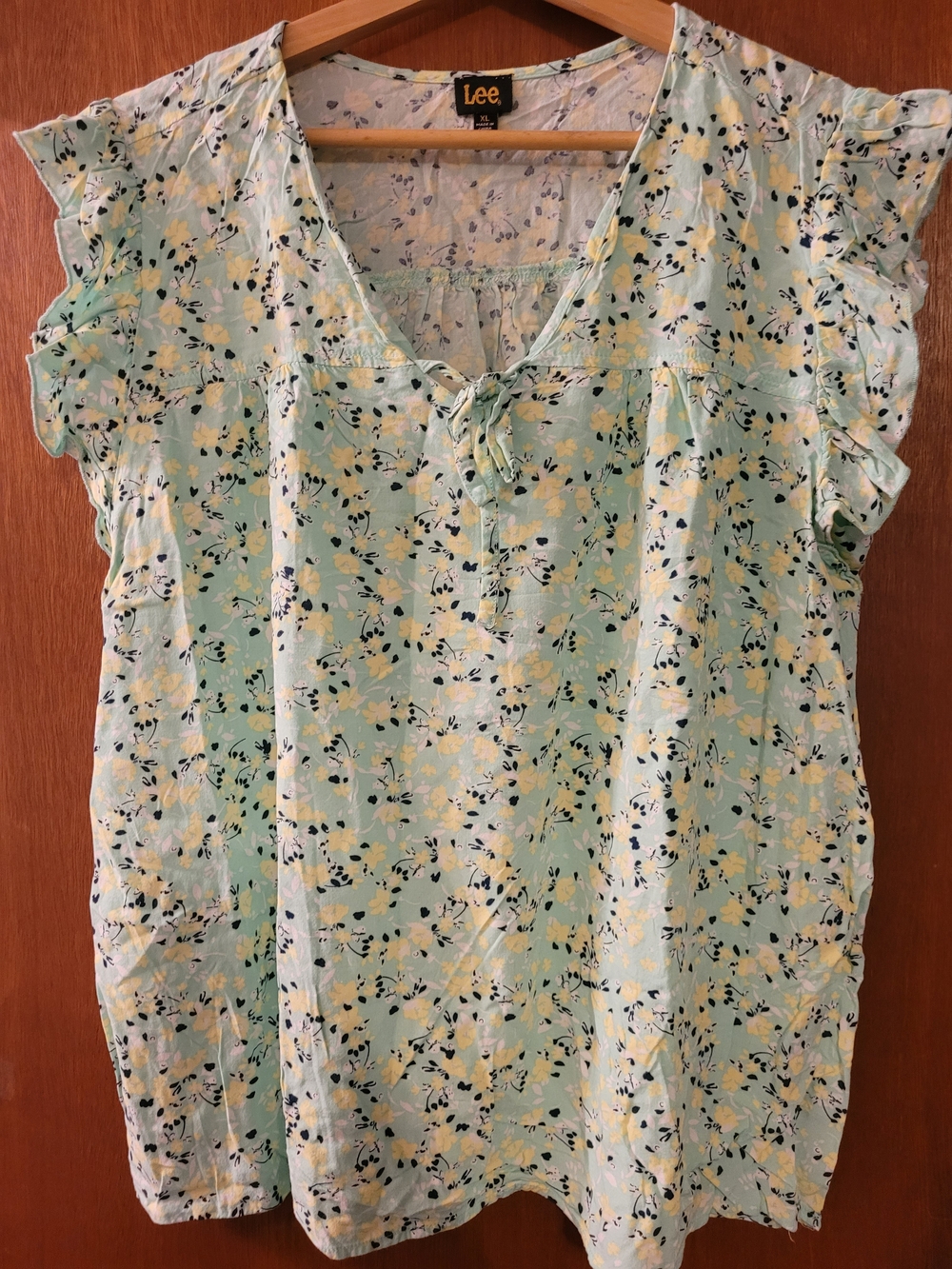 Lee Mint Green Floral Tie-Neck Short Sleeve Tunic